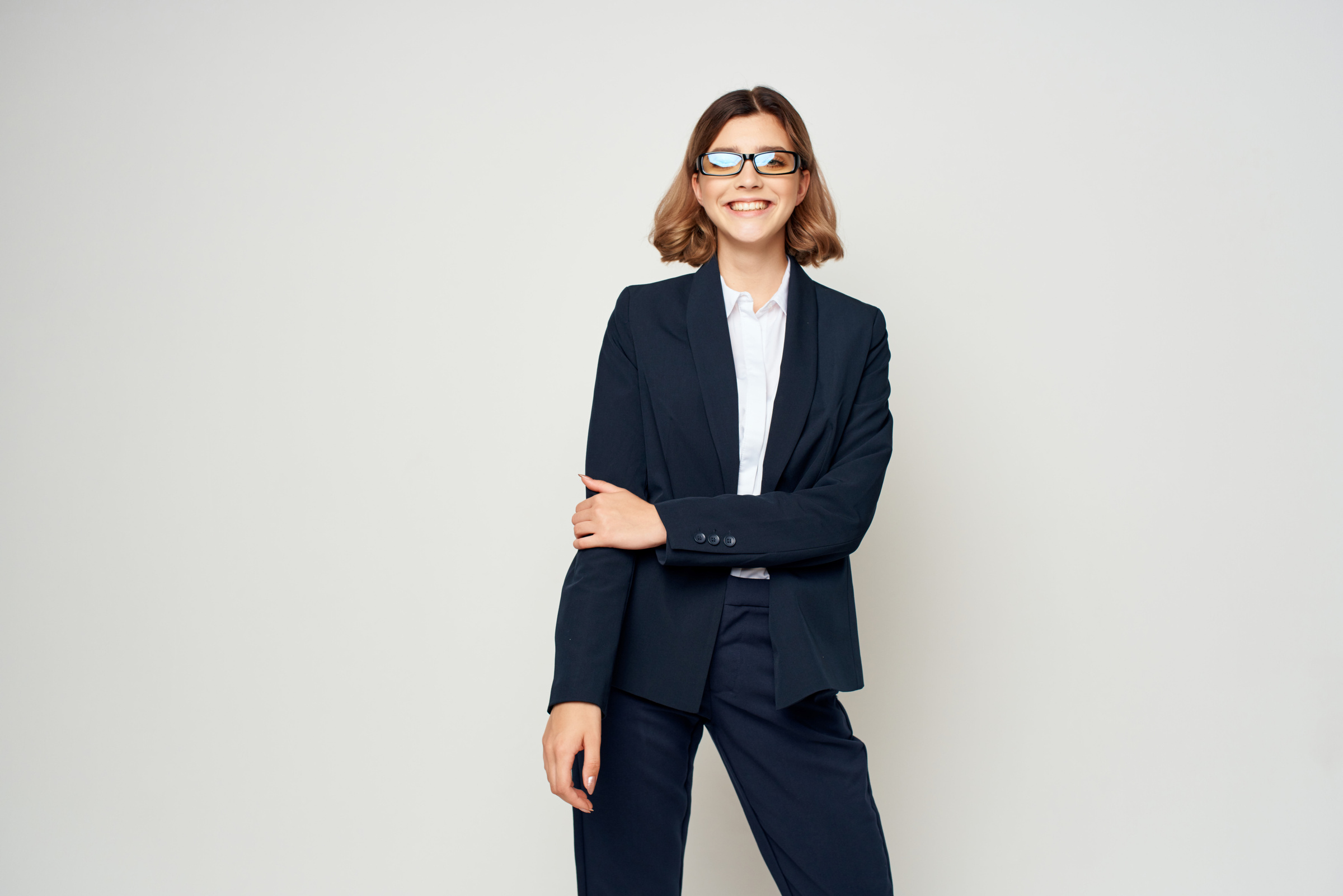 Pretty Business Woman in Suit Posing Work Official